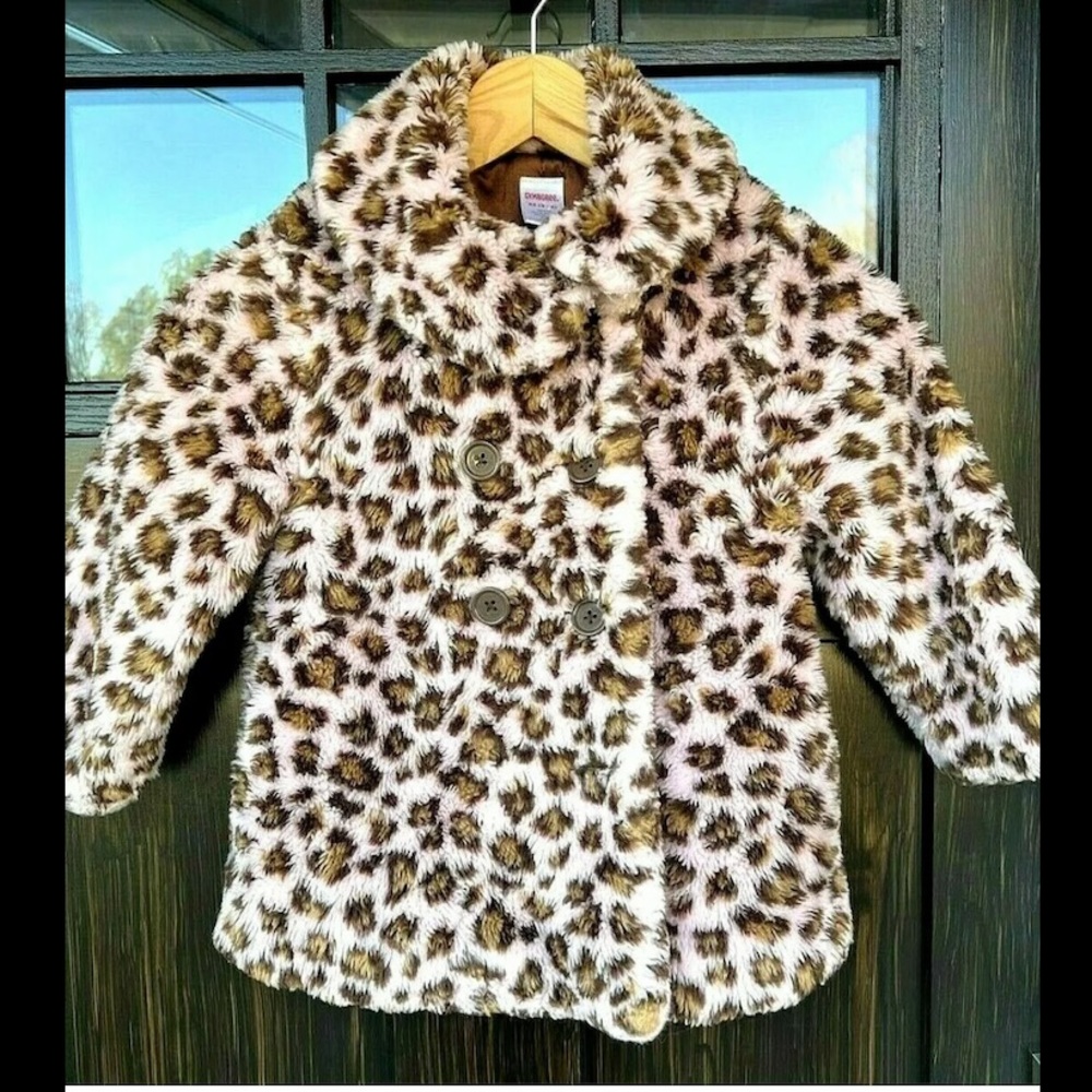 Gymboree Pink Leopard Print Plush Double Breasted Coat Toddler Girls Size 3-4